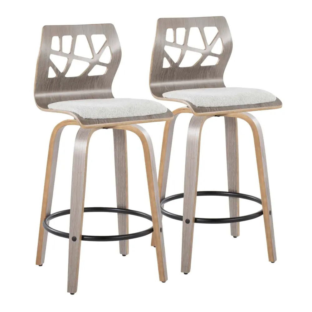 Folia - Contemporary Fixed Height Counter Stool Swivel Round Footrest (Set 2) - Light Ash