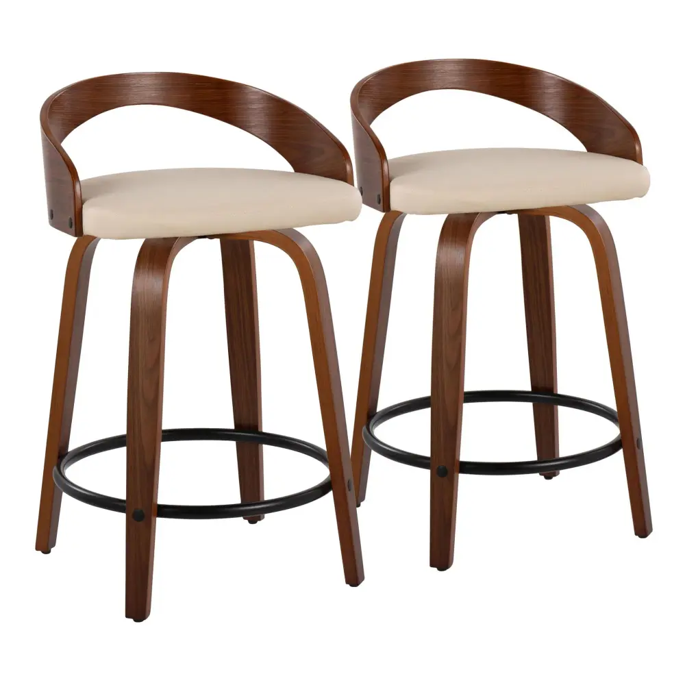 Grotto - Mid-Century Modern Fixed Height Counter Stool & Spin Round Footrest (Set 2)