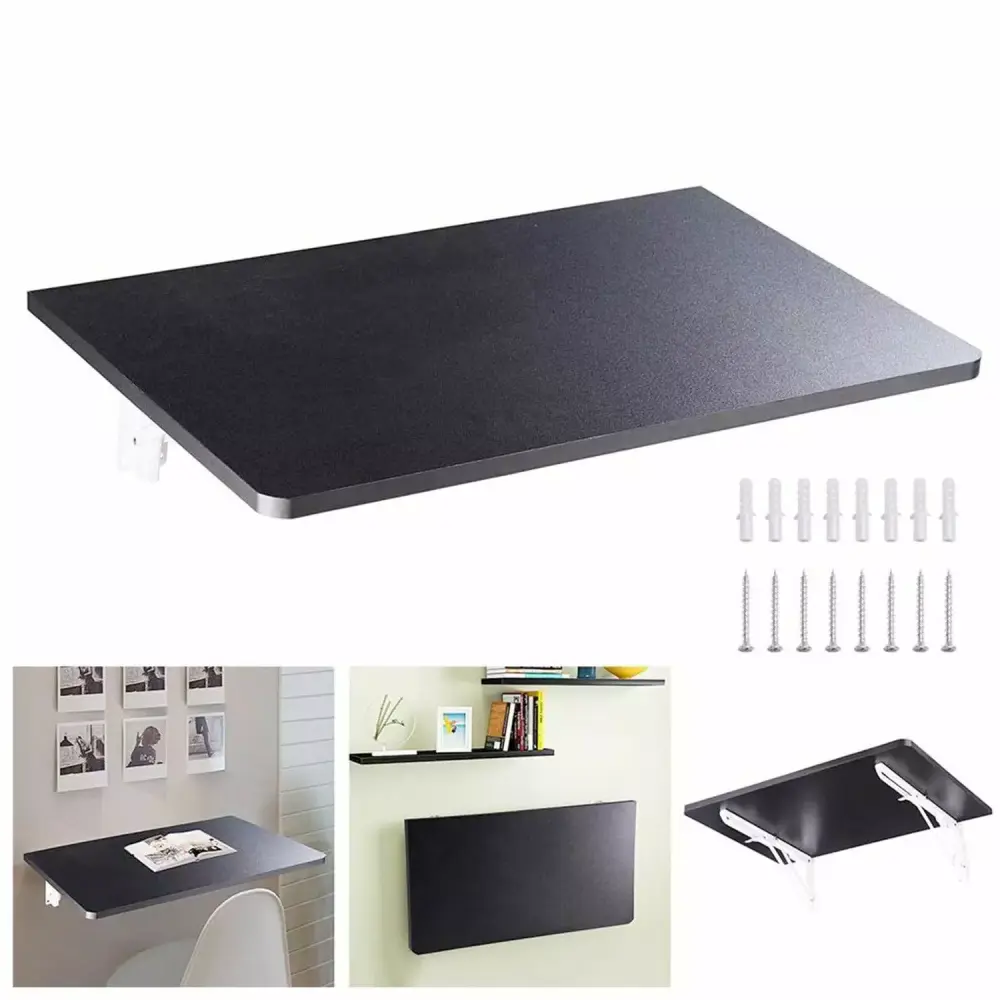 Koval Inc Wall Mounted Floating Folding Desk Table Black Space Saving Home Office Furniture