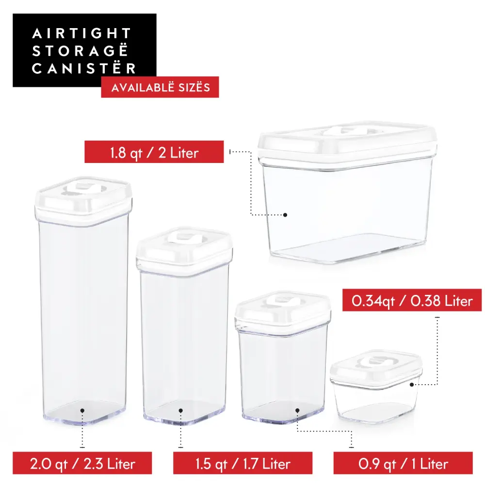 Airtight Food Storage Containers - 5 Piece Set - Air Tight Lid - Kitchen & Pantry Containers - Clear Thick Plastic Caniste...
