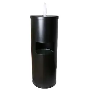 Black Stainless Metal Floor Stand Wipe Dispenser Built- Trash Can