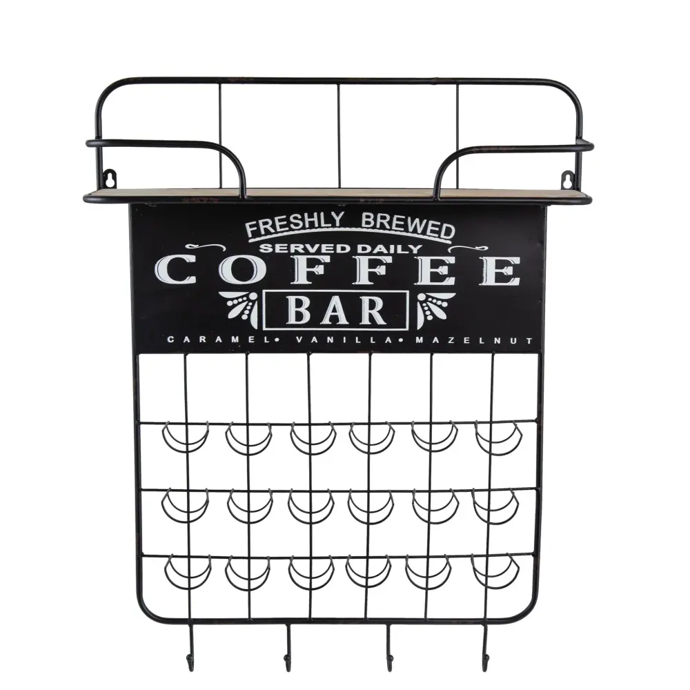 Floating Coffee Bar Shelf Coffee Pod Holder, Hooks And Storage Shelf - Jet-black
