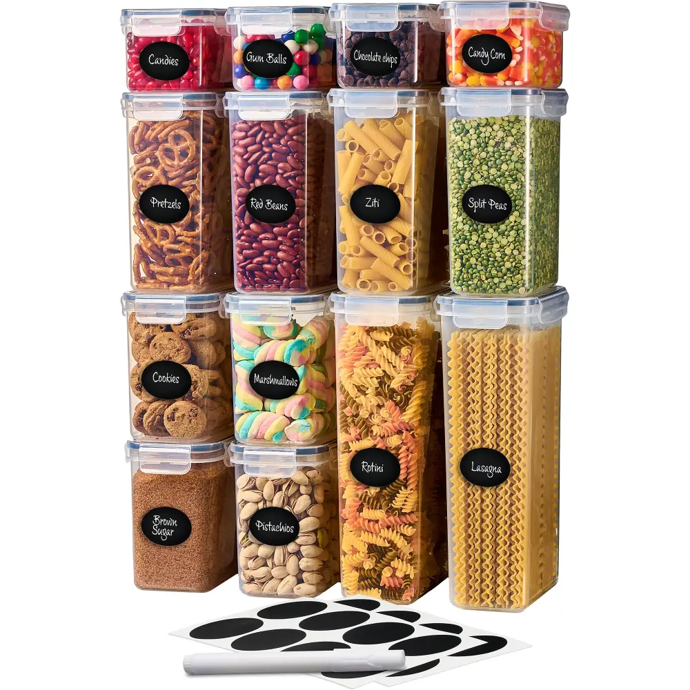 14 Pack Airtight Food Storage Containers Pantry Organization and Storage - Candy, Pasta, Spaghetti, snack Air tight Kitche...