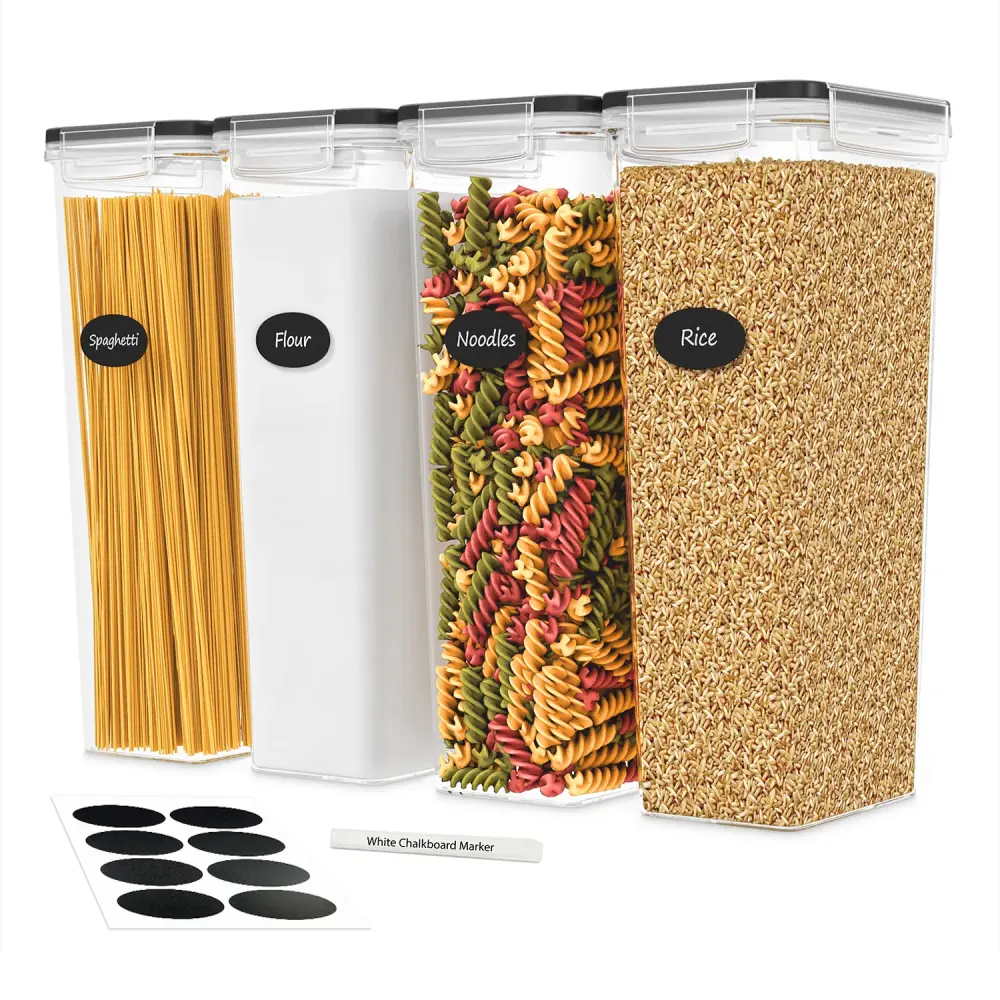 Tall Airtight Food Storage Containers Lids - Spaghetti, Noodles & Pasta - 4 Piece Set/All Same Size - Pantry & Kitchen Org...