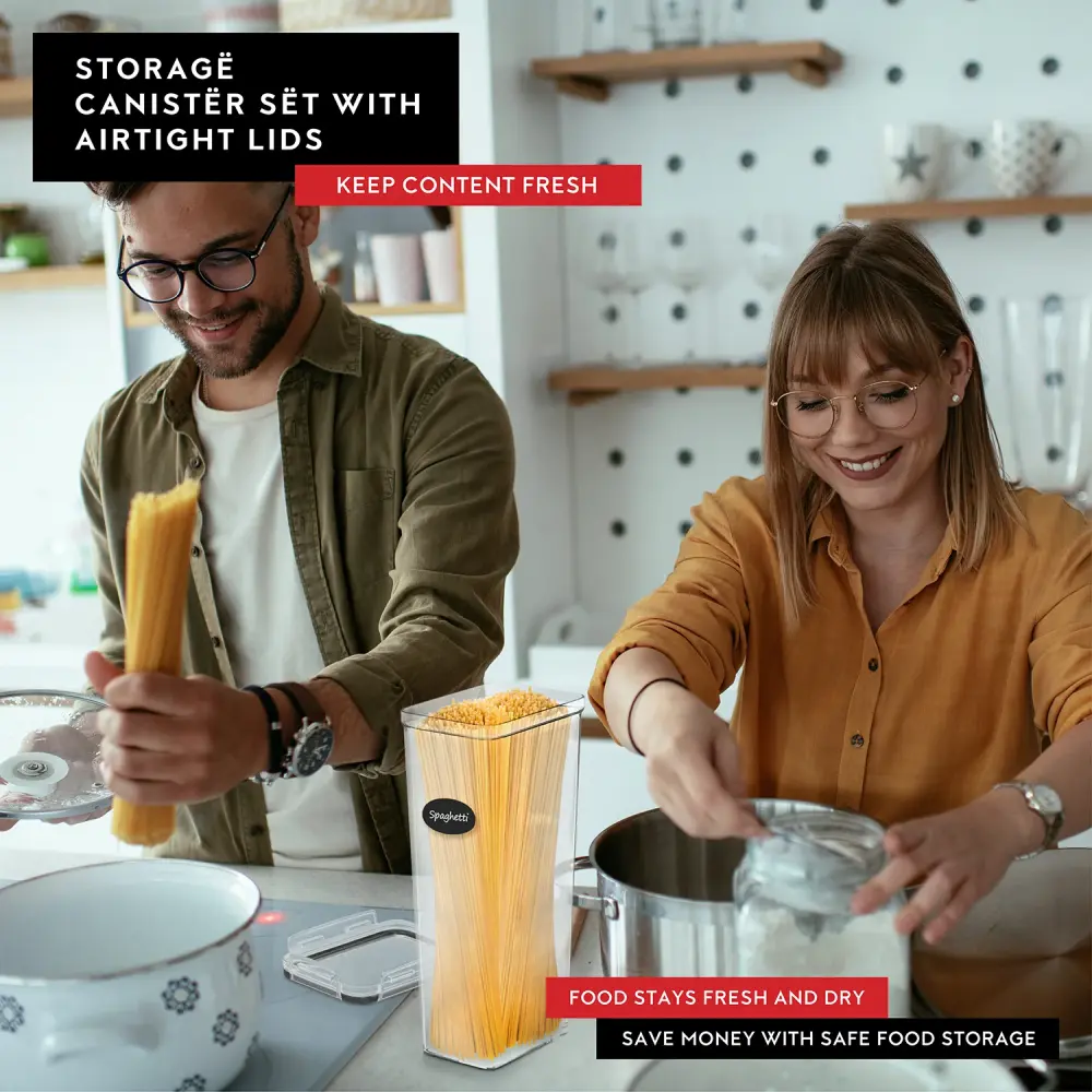Tall Airtight Food Storage Containers Lids - Spaghetti, Noodles & Pasta - 4 Piece Set/All Same Size - Pantry & Kitchen Org...