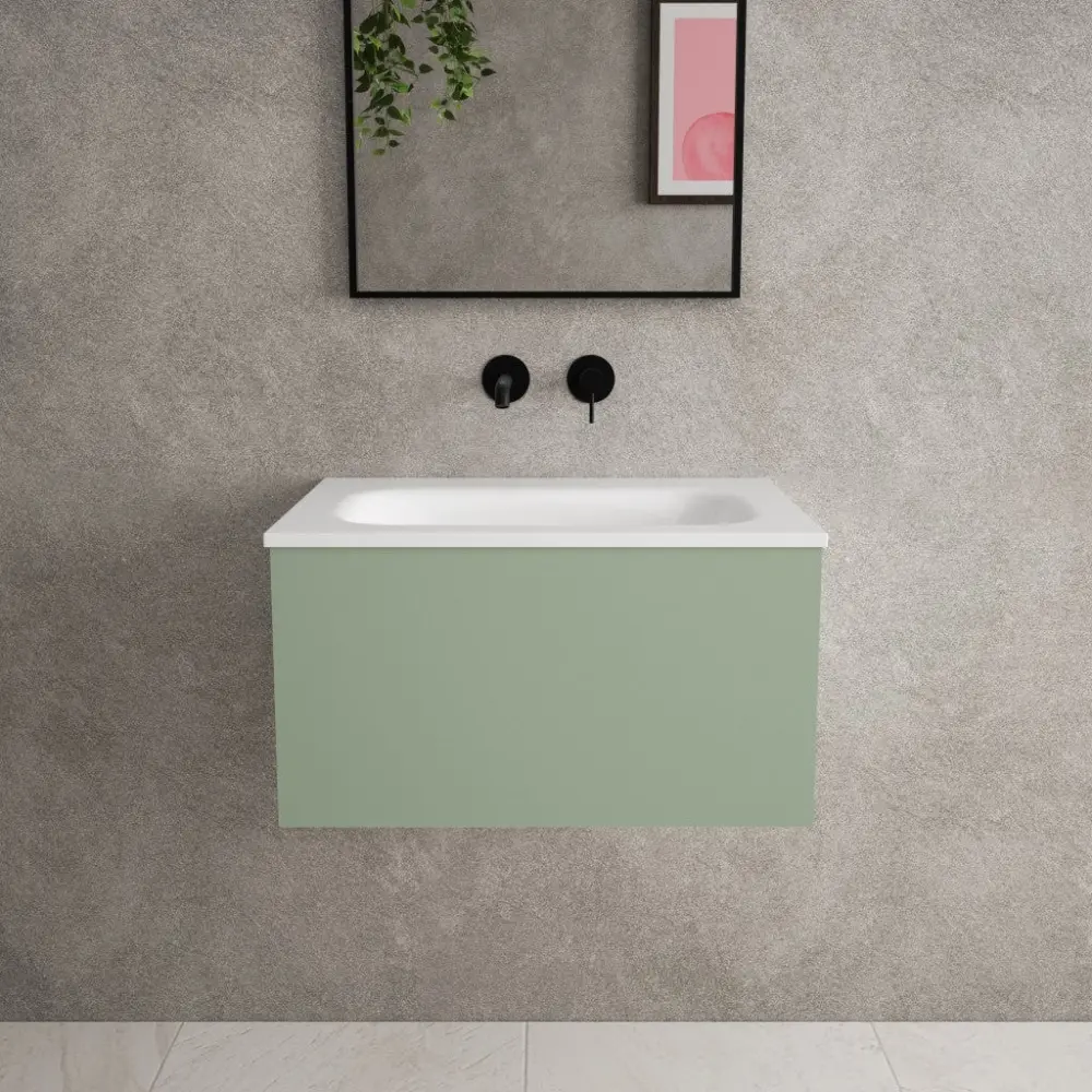 Raffinata One Drawer Vanity Unit Beyondstone Basin - Matt Portable Green 600mm