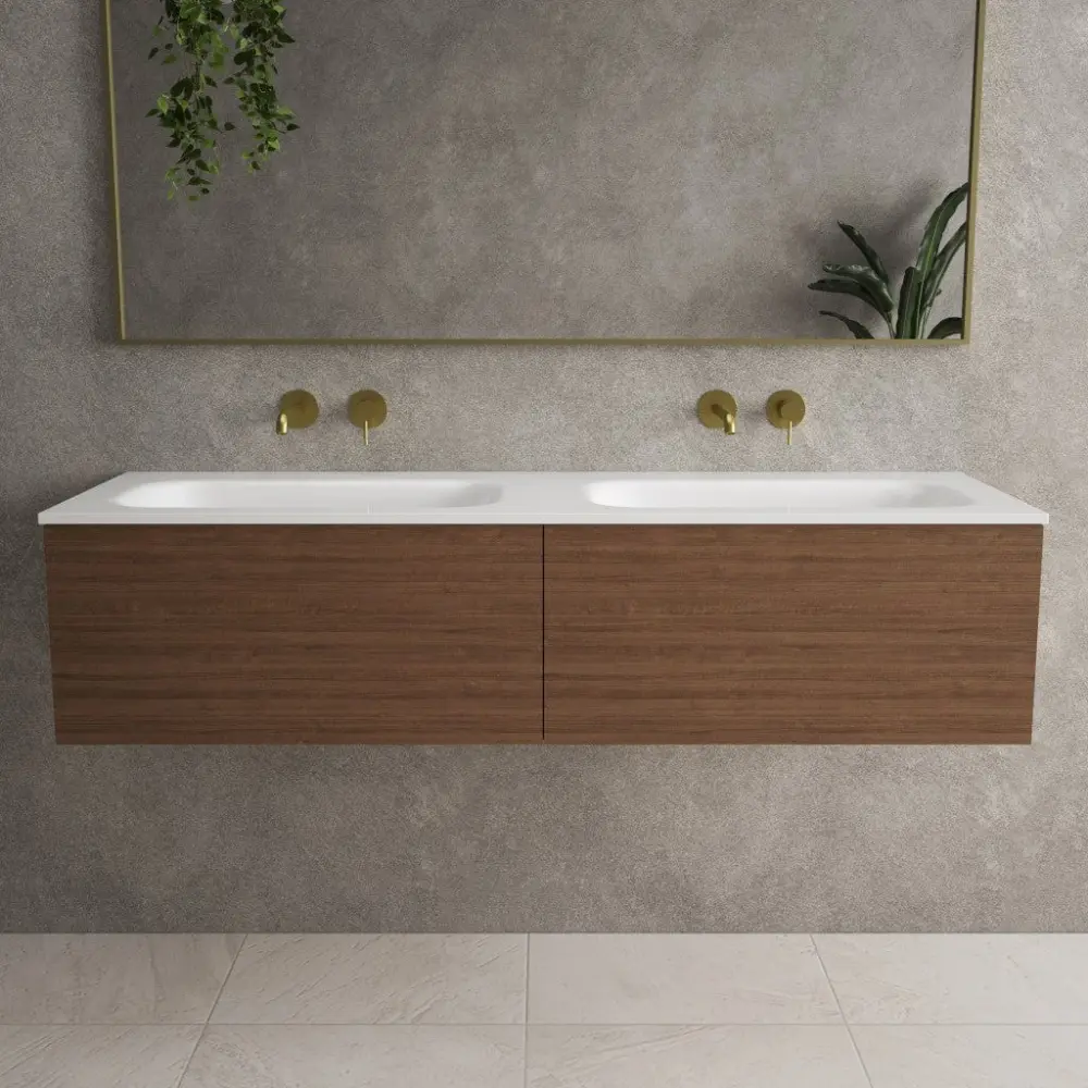 Raffinata Two Drawer Vanity Unit Beyondstone Twin Basin - Walnut 1400mm