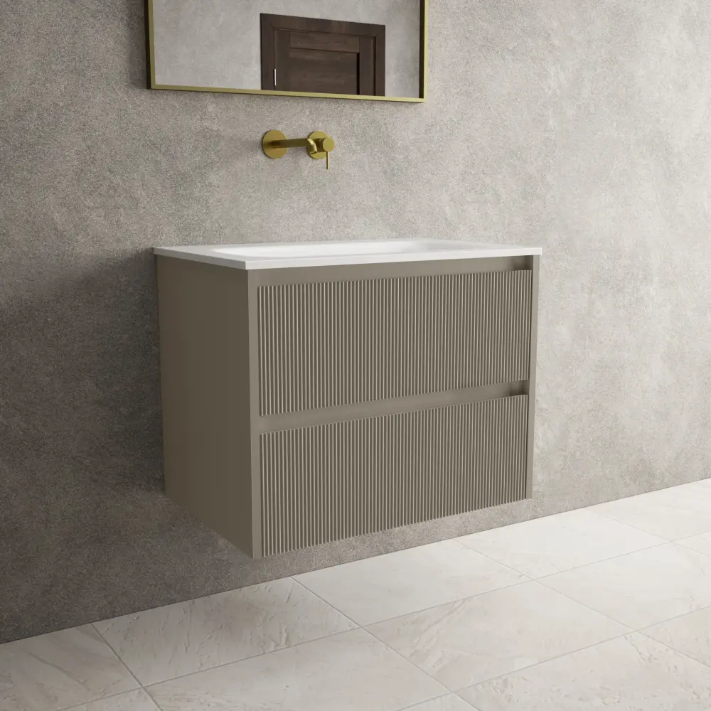 Scanalato Double Drawer Vanity Unit Beyondstone Basin - Gentle Taupe 700mm