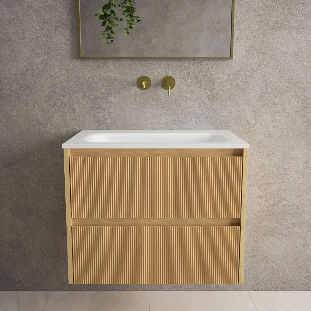 Scanalato Twin Drawer Vanity Unit Beyondstone Basin - Oak 700mm