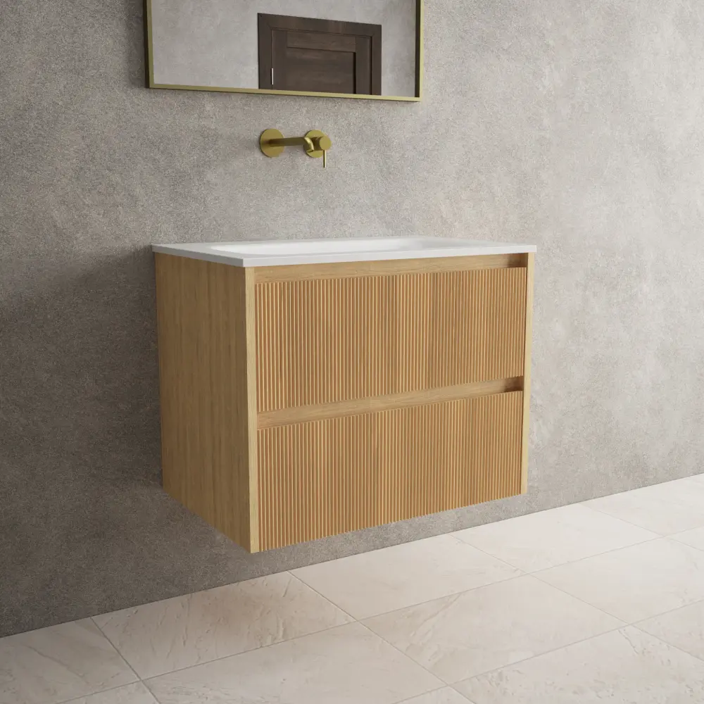 Scanalato Twin Drawer Vanity Unit Beyondstone Basin - Oak 700mm