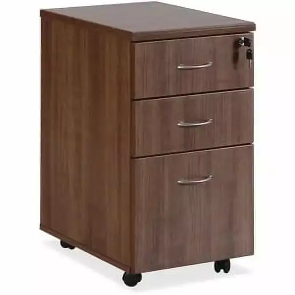 Lorell Essentials Walnut Freestanding 3-Drawer Mobile Pedestal Letter File Cabinet