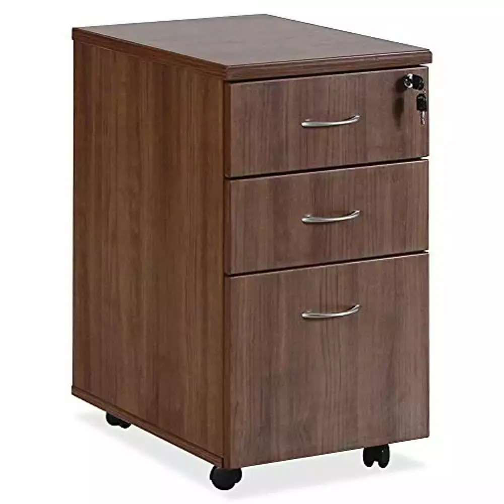 Lorell Essentials Walnut Freestanding 3-Drawer Mobile Pedestal Letter File Cabinet