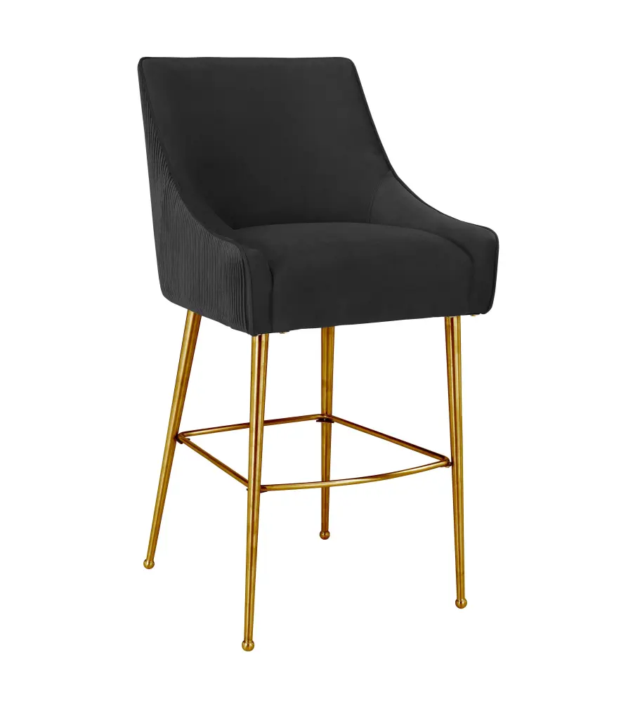 Beatrix Pleated Black Plush fabric Counter Stool