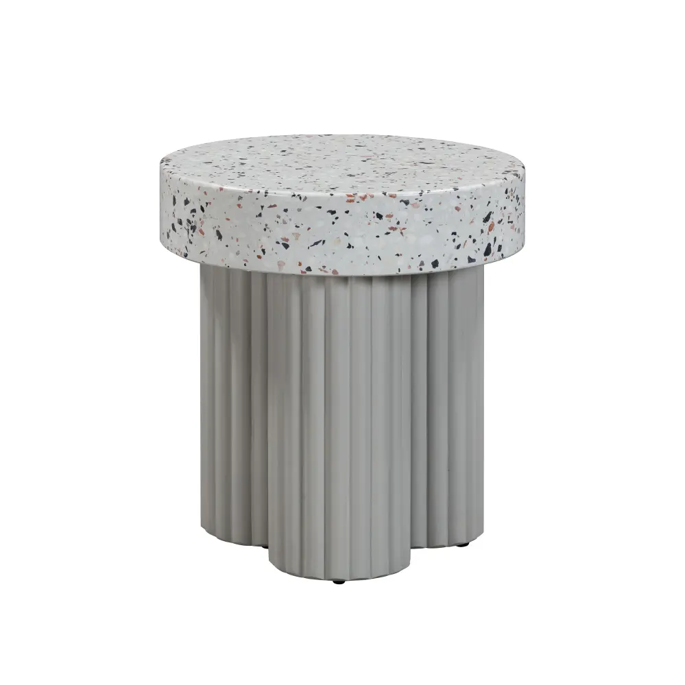 Premium Upholstered Clover Faux Terrazzo Indoor / Outdoor Round Side Table