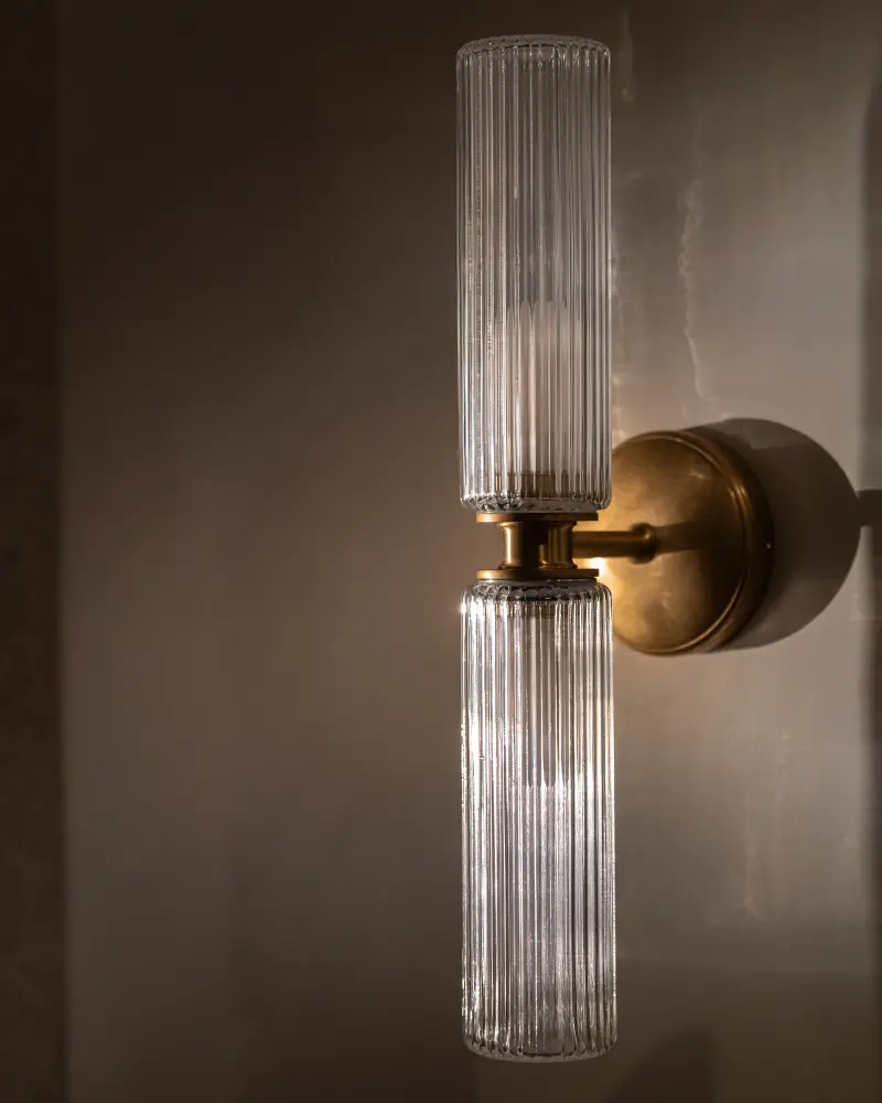 Claremont Medium Wall Airy Fluted Glass - Antique Brass