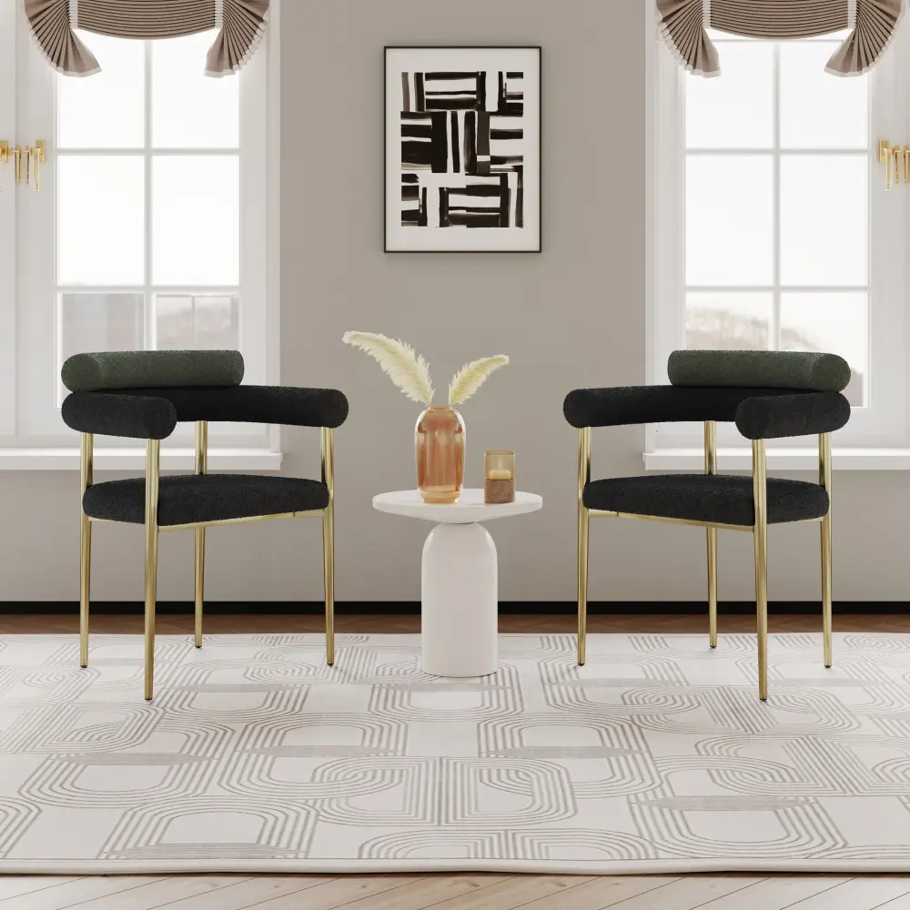 Dining Chairs (Set 2), Mid-Century Modern Dining Chairs, Kitchen Dining Room Chairs, Round Boucle Backrest Sherpa Dining C...