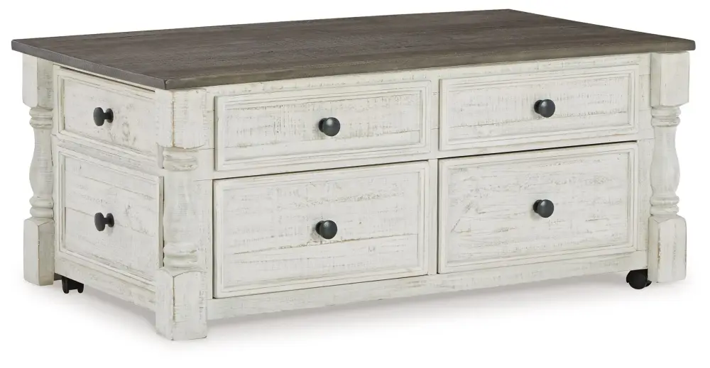 Havalance - Lift Top Cocktail Table Storage Drawers - Ivory / Gray