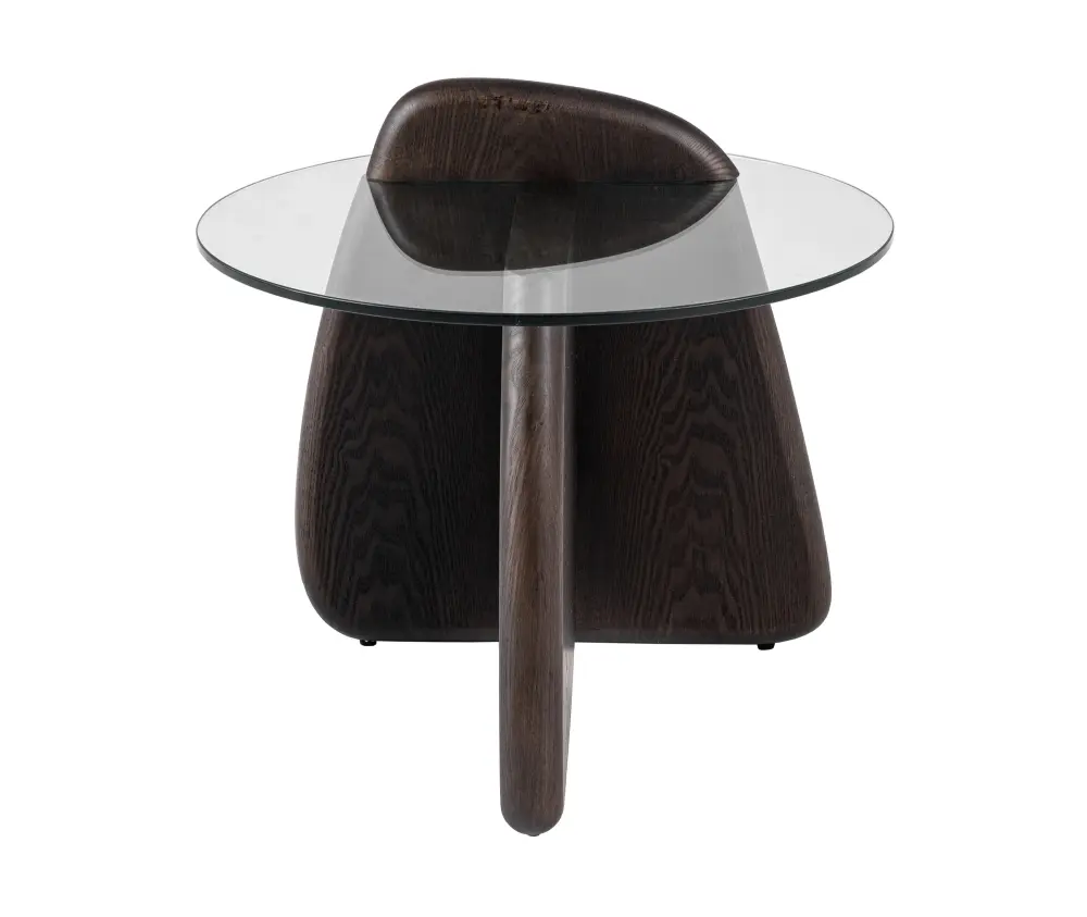 Modrest Buxton - Mid-Century Cutting-edge Glass + Dark Walnut End Table