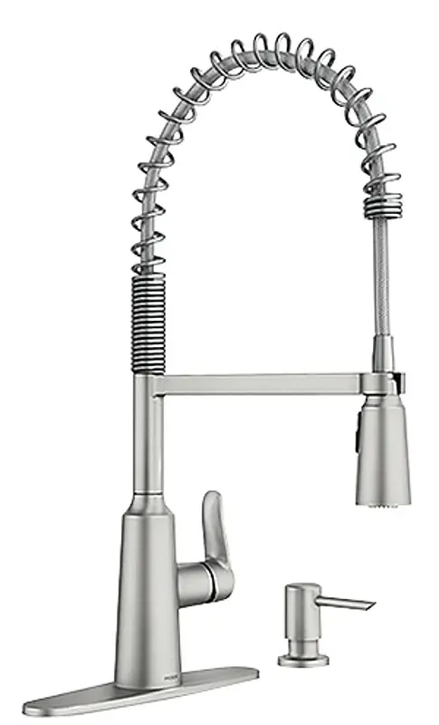 Moen Edwyn Series 87807SRS Pull-Down Kitchen Faucet, 1.5 gpm, 1-Handle, 1-Faucet Hole, Alloy, Lever Handle