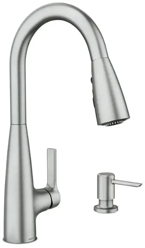 Moen Haelyn 87627 Series 87627SRS Pull-Down Kitchen Faucet, 1.5 gpm, 1-Handle, 1, 2, 3, 4-Faucet Hole, Alloy