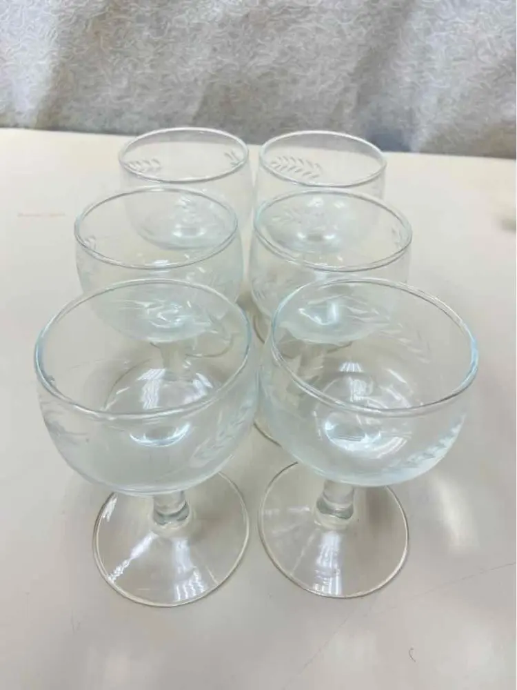 6 SHORT ETCHED GLASSES
