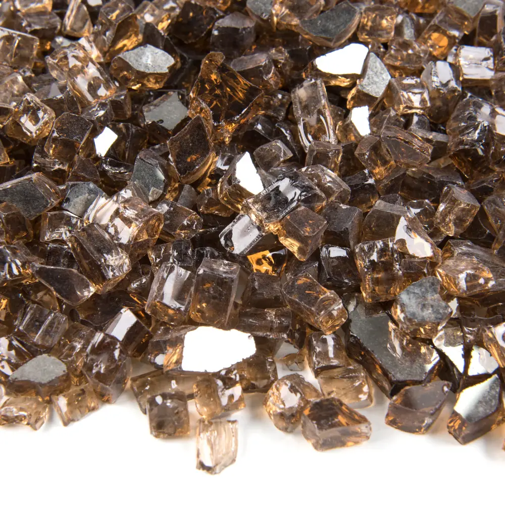 Vibrant Luster 1/2" Medium, Penny Amber Pound - Tempered Reflective Fire Glass Rock Fireplace and Fire Pit