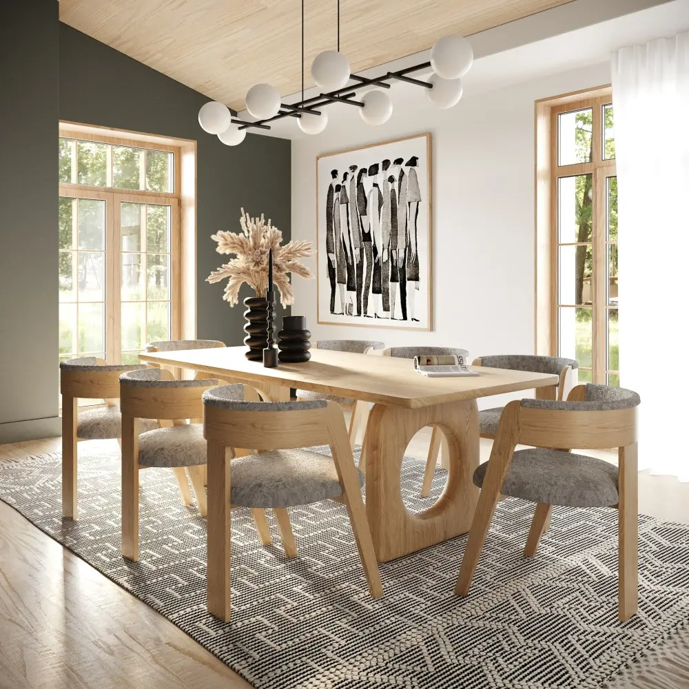 Modrest Washington - Modern Grey Fabric + Wholesome Oak Dining Chair (Set 2)