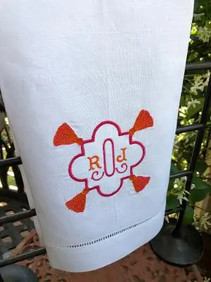MONOGRAM TASSEL BORDER FLAX HAND TOWEL