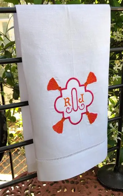 MONOGRAM TASSEL BORDER FLAX HAND TOWEL