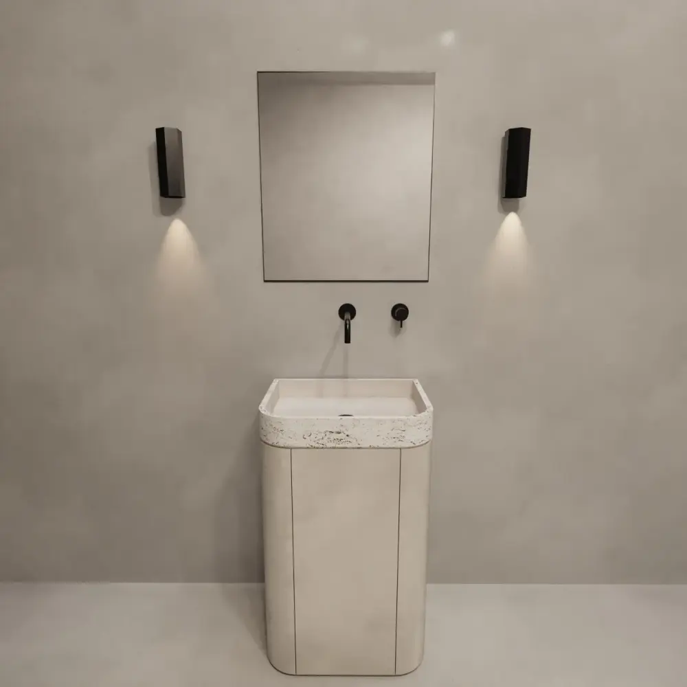 Mortexlook hand wash basin - Snow travertine sink - Marceau - shelves