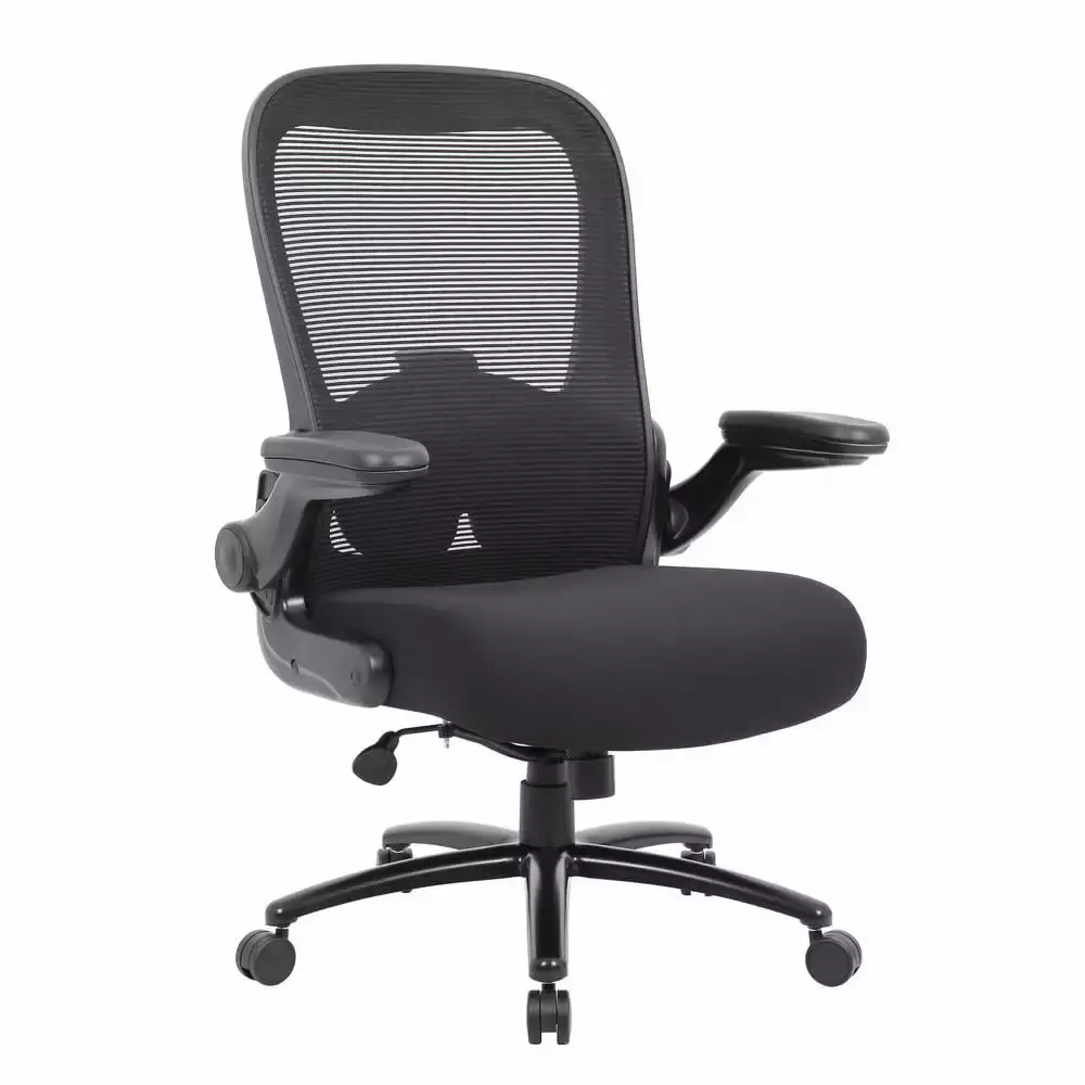 Boss Office Heavy Duty Flip Arm Mesh Task Chair 400-lb Weight Capacity Black Ergonomic Office Chair Boss Office Products