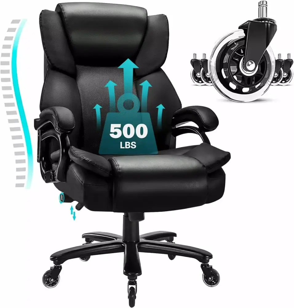 FETON Big and Tall Office Chair 500lbs Capacity Heavy Duty Executive Chair Black