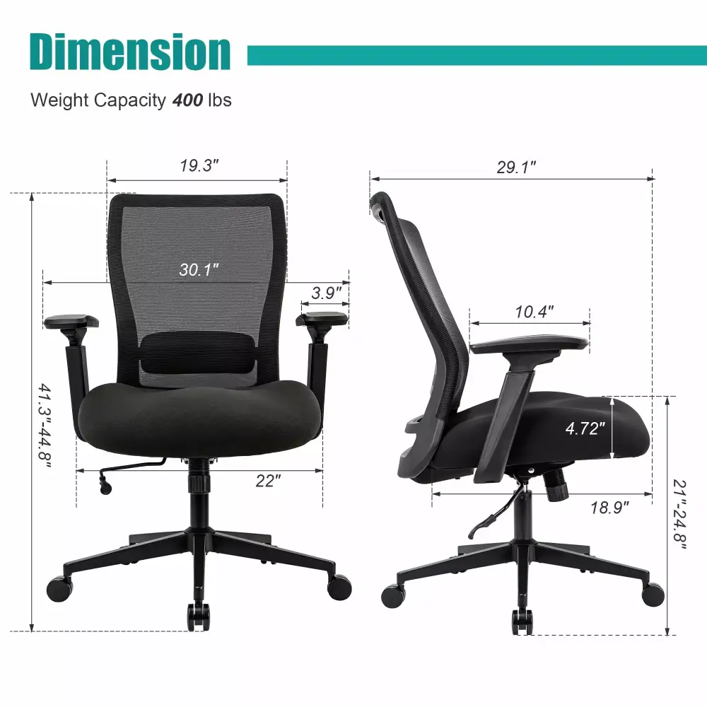 Hforesty Big and Tall Office Chair 400lbs Heavy Duty Computer Chair 4D Armrest
