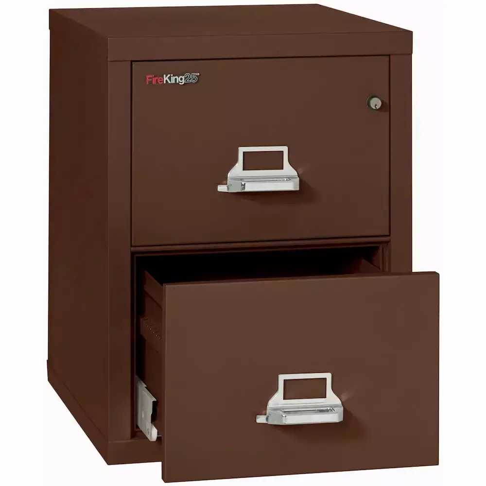 FireKing 25 Two-Drawer Vertical Fire Resistant File Cabinet Letter Size 25 Depth 1-Hour Fire Resistant Impact Rated Brown