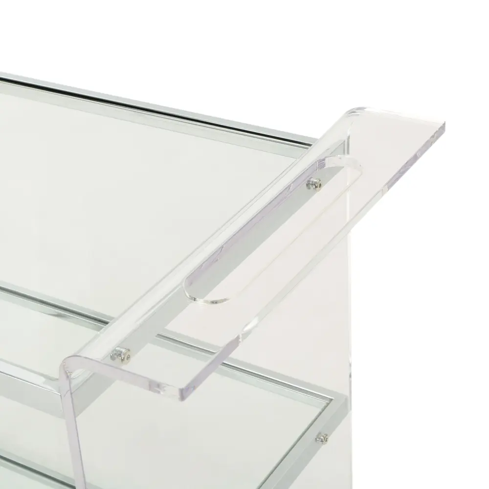 Elegant Acrylic Bar Cart Tempered Glass Shelves And Rattan All-metal Frame - Clear