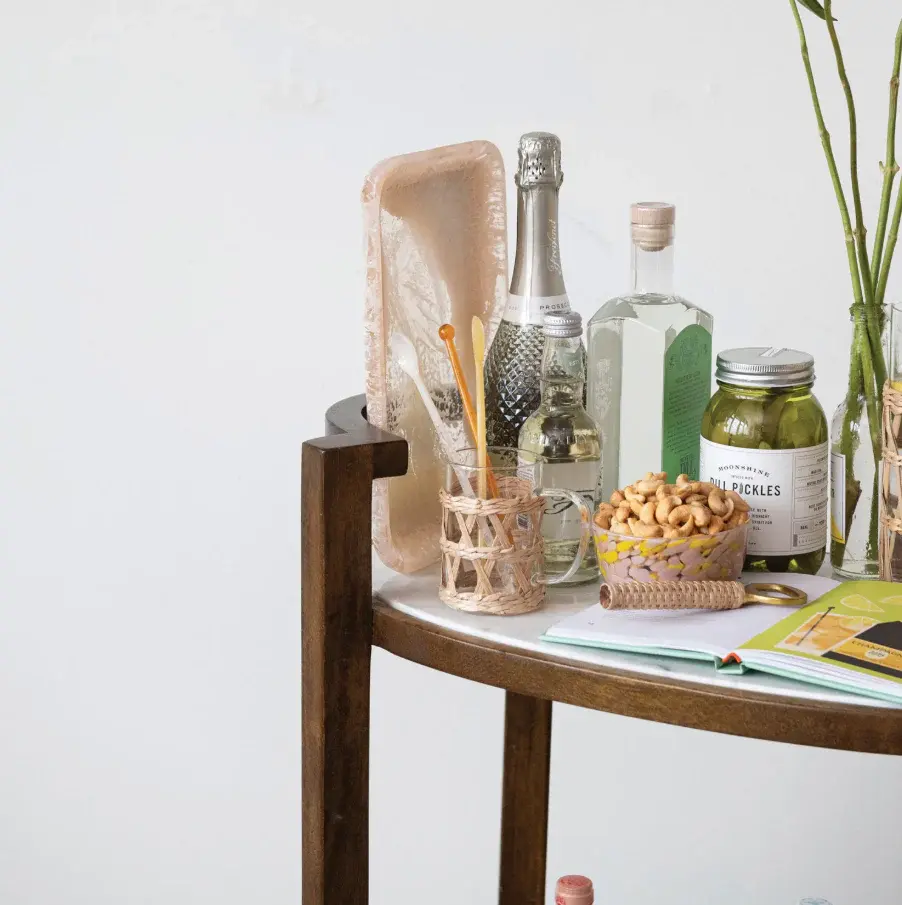 Industrial Style Mango Wood & Marble 2-Tier Bar Cart