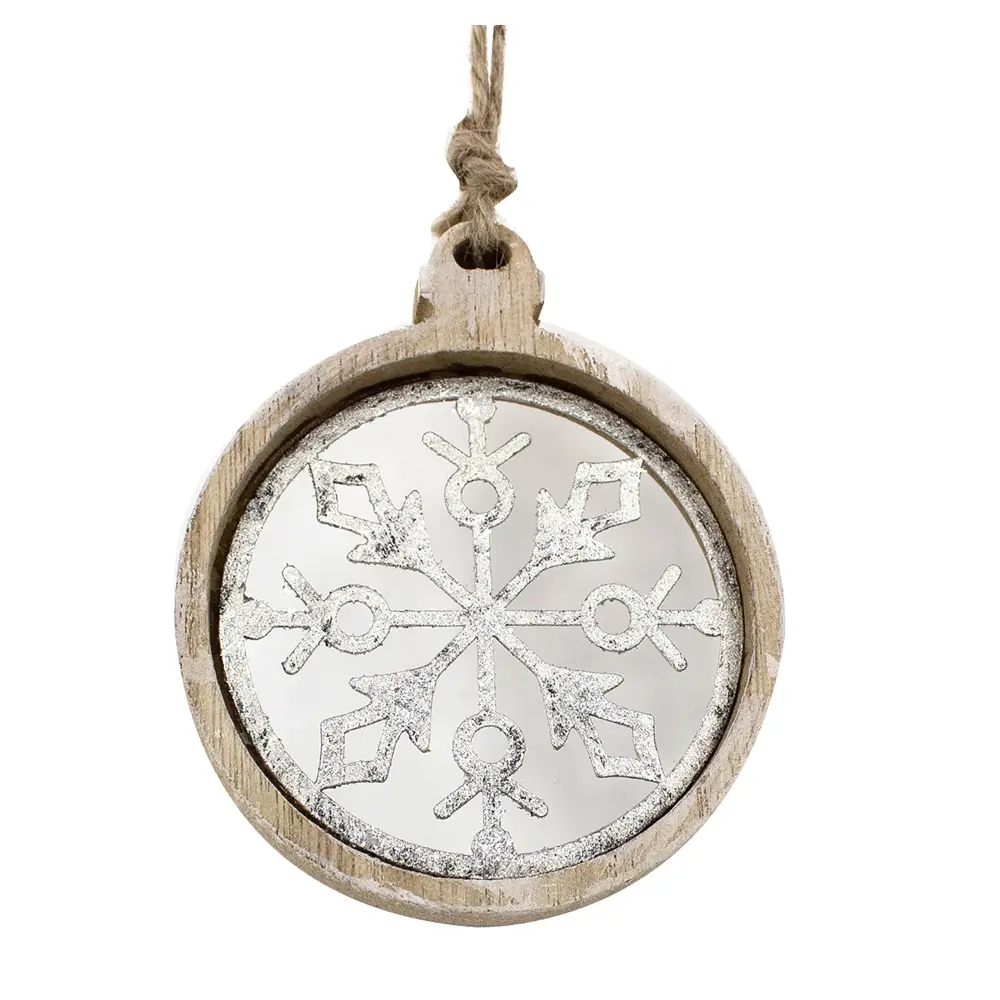 Hanging Wooden Ball Quicksilver Snowflake Decoration, 5''