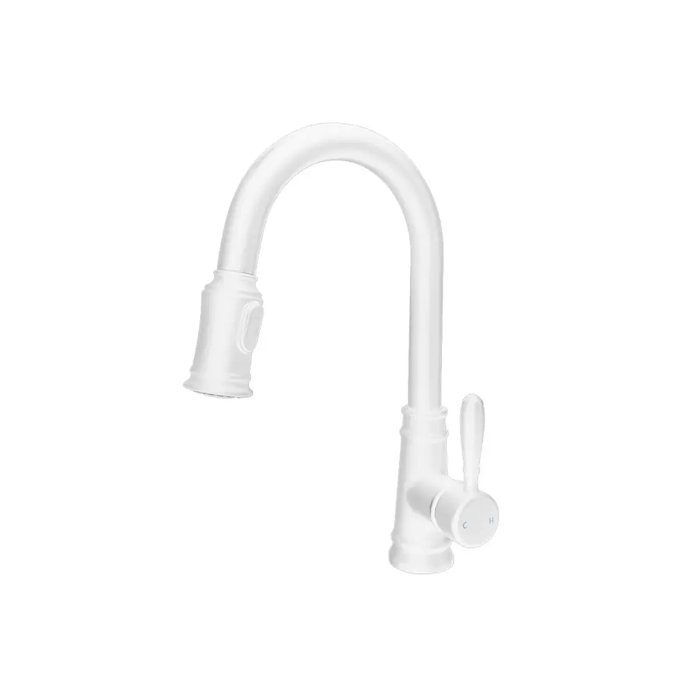 MONACO-W Single Handle Kitchen Faucet, Satin White - 6 Quart Capacity