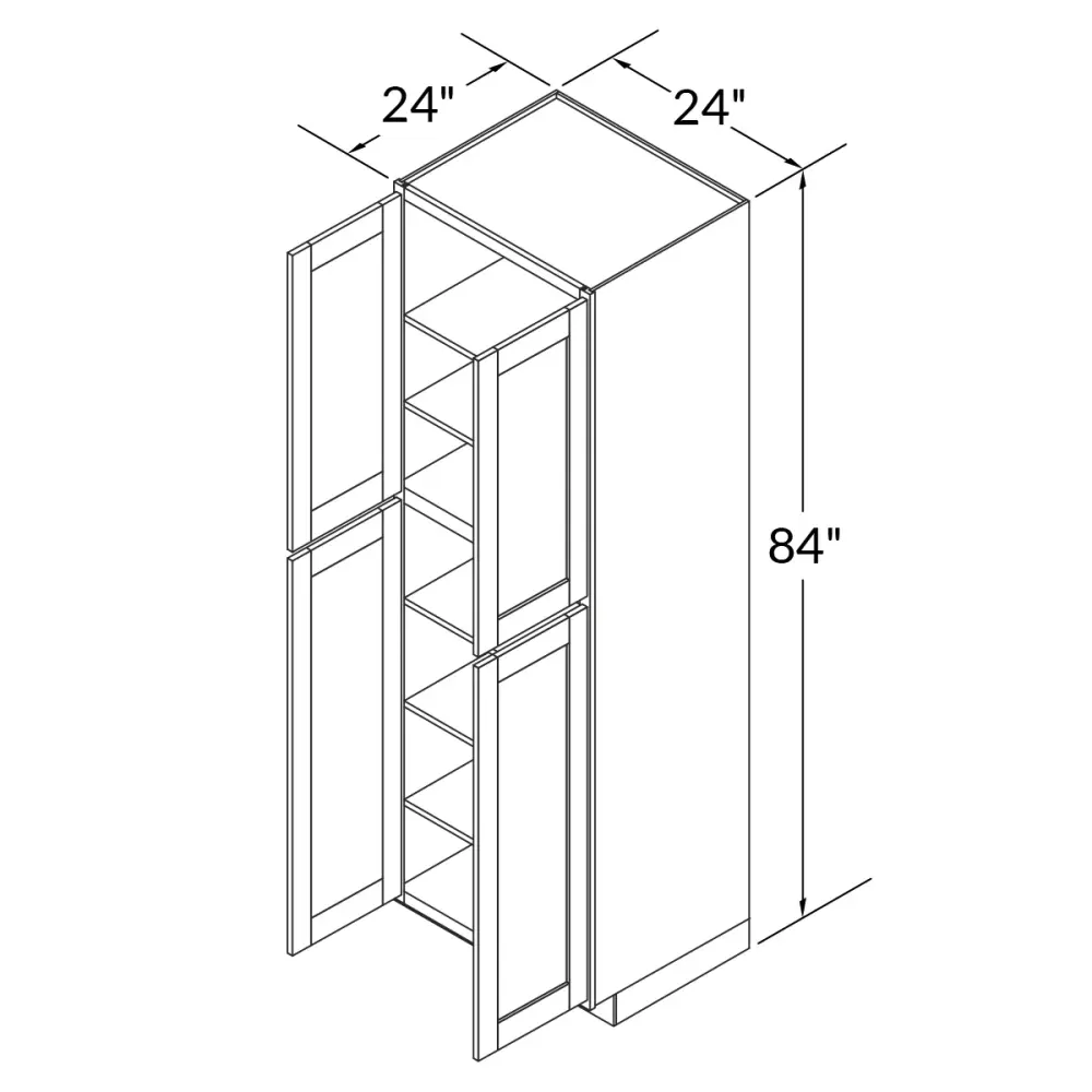 Utility Kitchen Cabinet U2484 Shaker Toffee LessCare 24 . width 84 . height 24 . depth