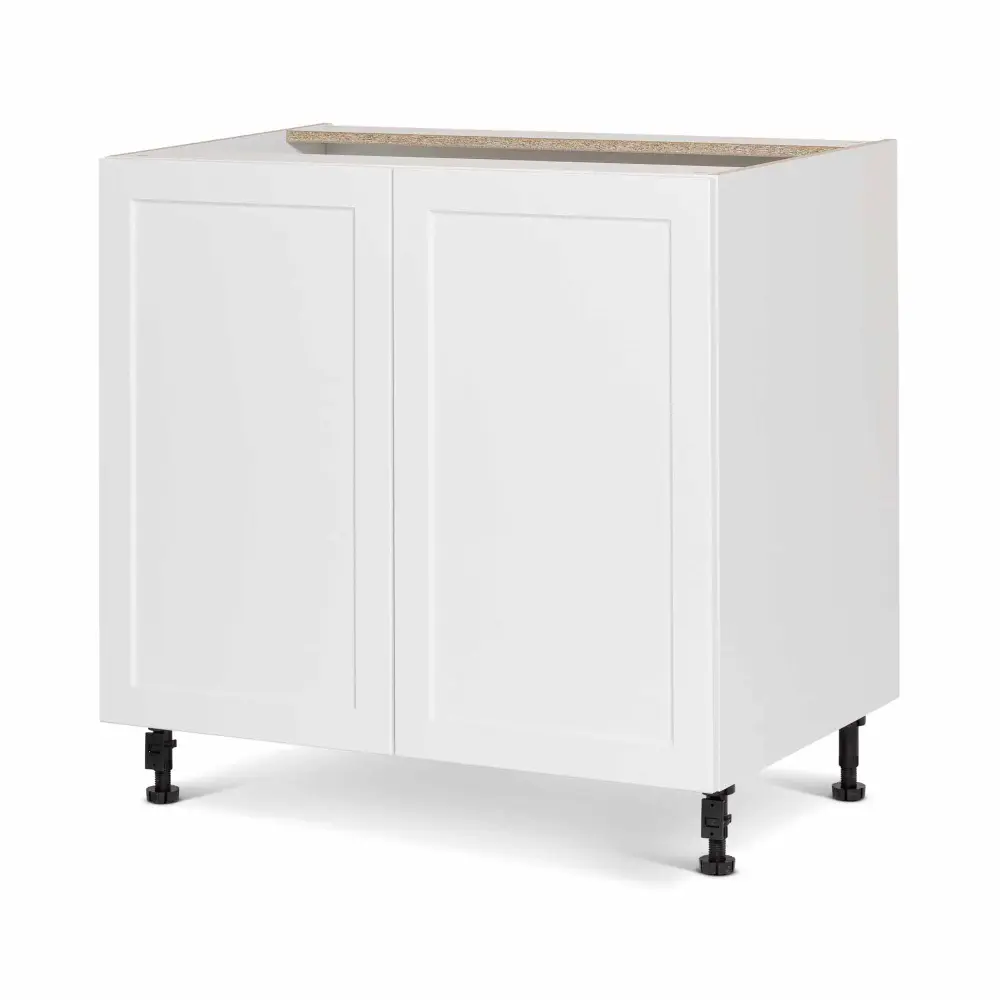 White Melamine Shaker Style Kitchen Base Cabinet 2 Doors, 36"