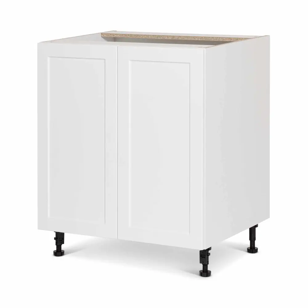 White Melamine Shaker Style Kitchen Base Cabinet 2 Doors, 30"