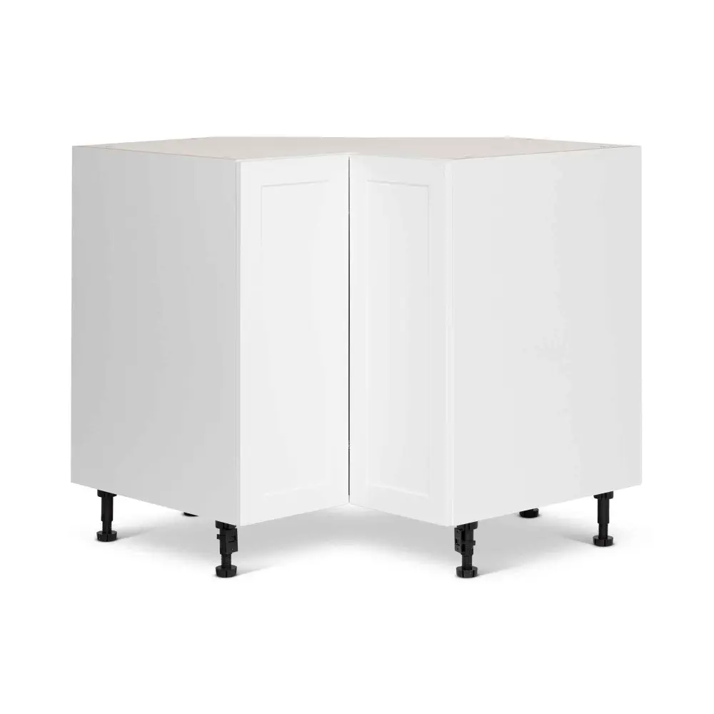 White Melamine Shaker Style Kitchen Base Cabinet Corner 2 Doors, 33"