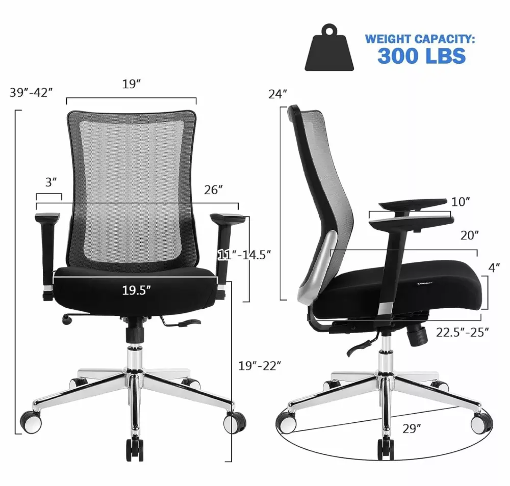 FEIZICRY Office Chair Sliding Seat - Ergonomic Home Office Desk Chairs Swivel High Back Mesh Office Chair Adjustable Armrest