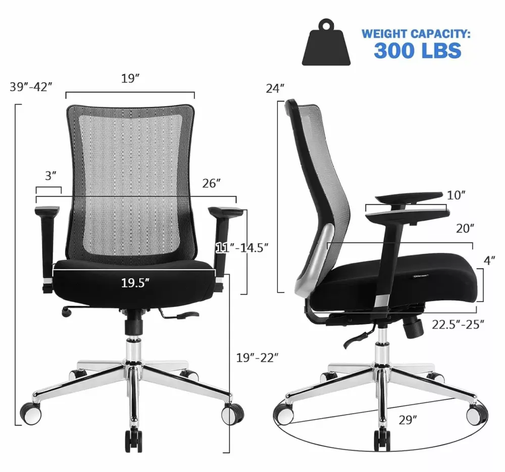 Jiowenm Office Chair Sliding Seat - Ergonomic Home Office Desk Chairs Swivel High Back Mesh Office Chair Adjustable Armrest