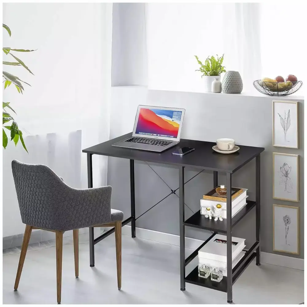 BULYAXIA Home Office Desk Study Writing Computer Desk 2 Storage Shelves Small Industrial Modern Simple Style Laptop Table ...