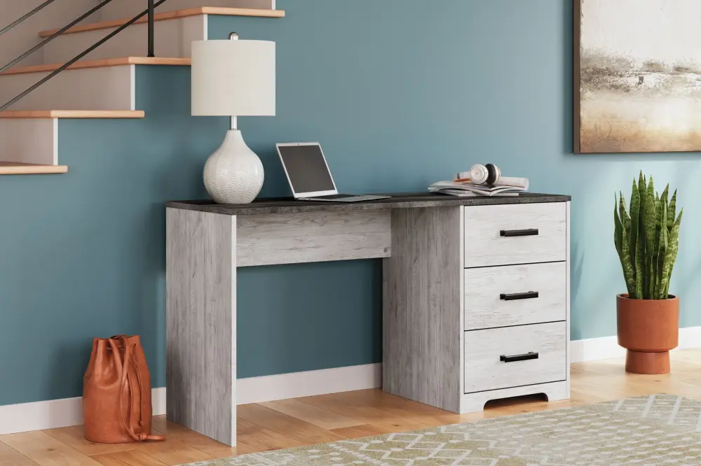 Shawburn - Home Office Desk - White / Ebony Charcoal Gray