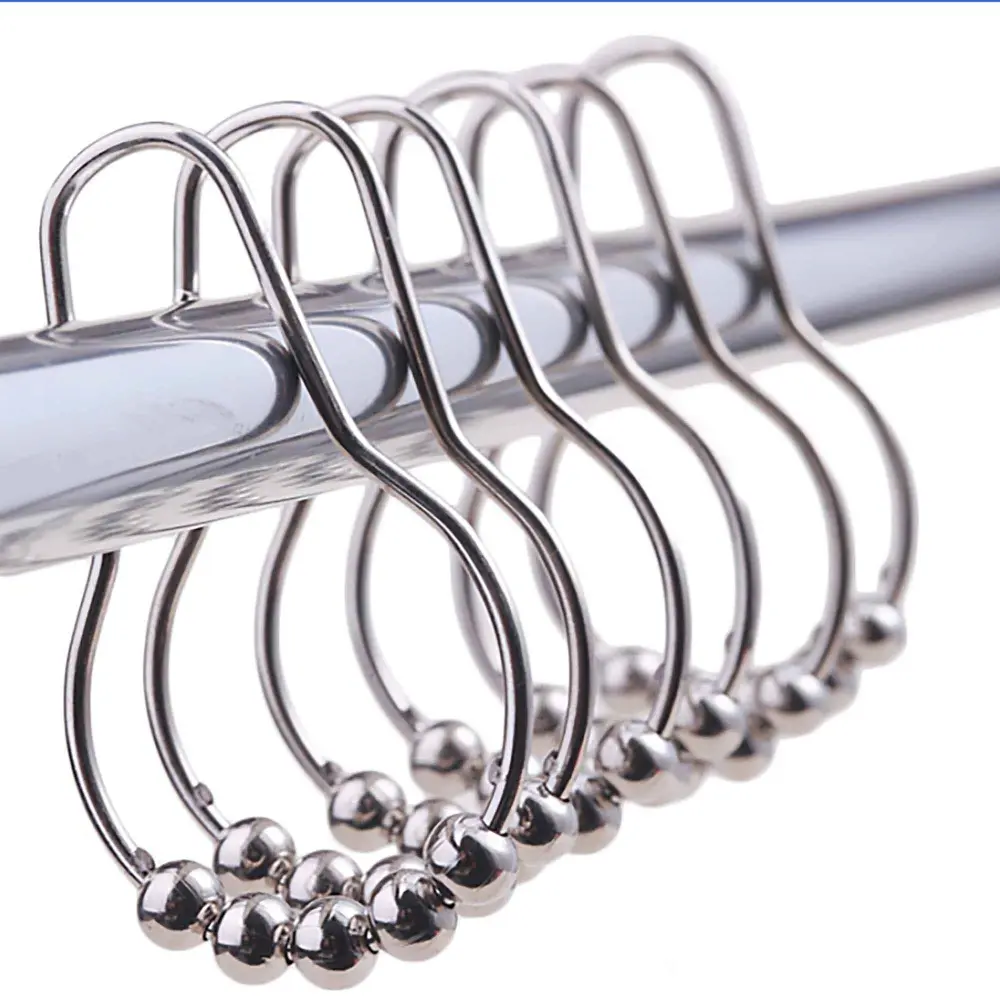 Metal Shower Curtain Hooks, 12 Units