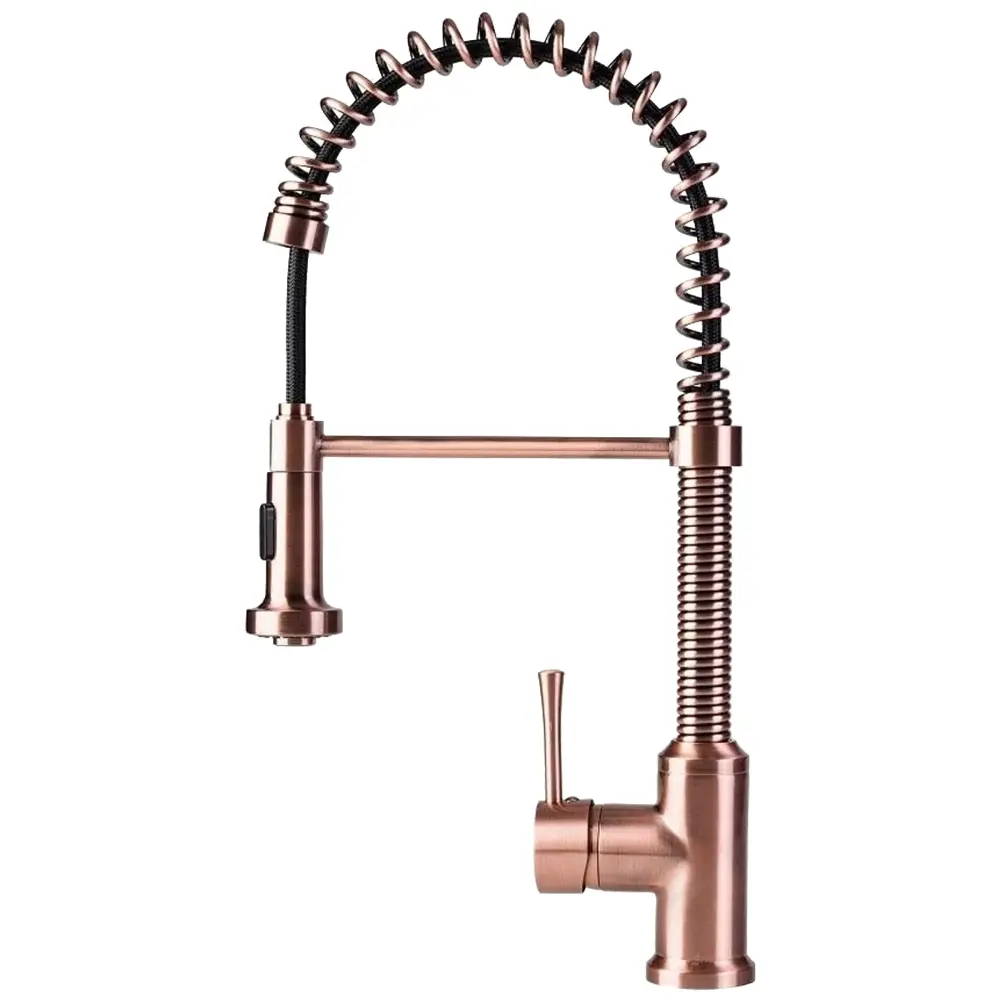 Residential Spring Coil Pull Down Kitchen Faucet Flat Spray Head Antique Red metal
