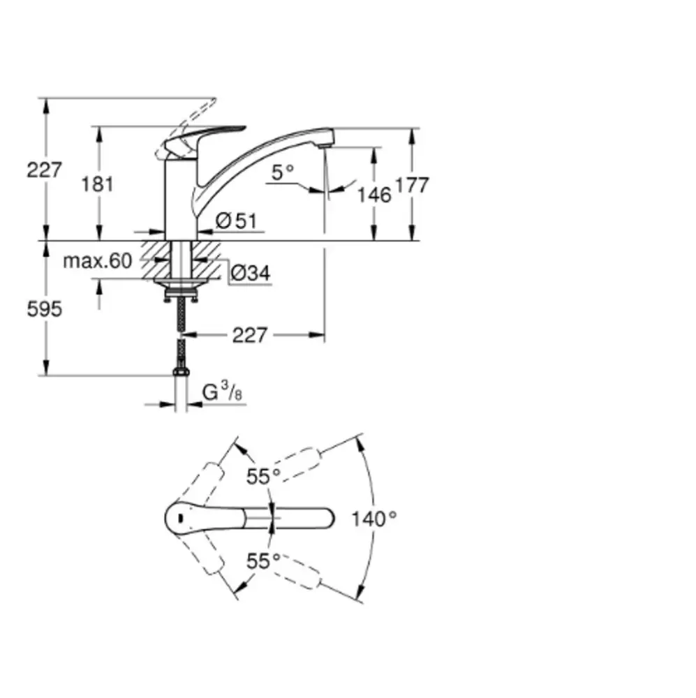 Grohe Kitchen Sink Mixer - Low Spout, Chrome - 3328130E - Cutting-edge Kitchen Essential