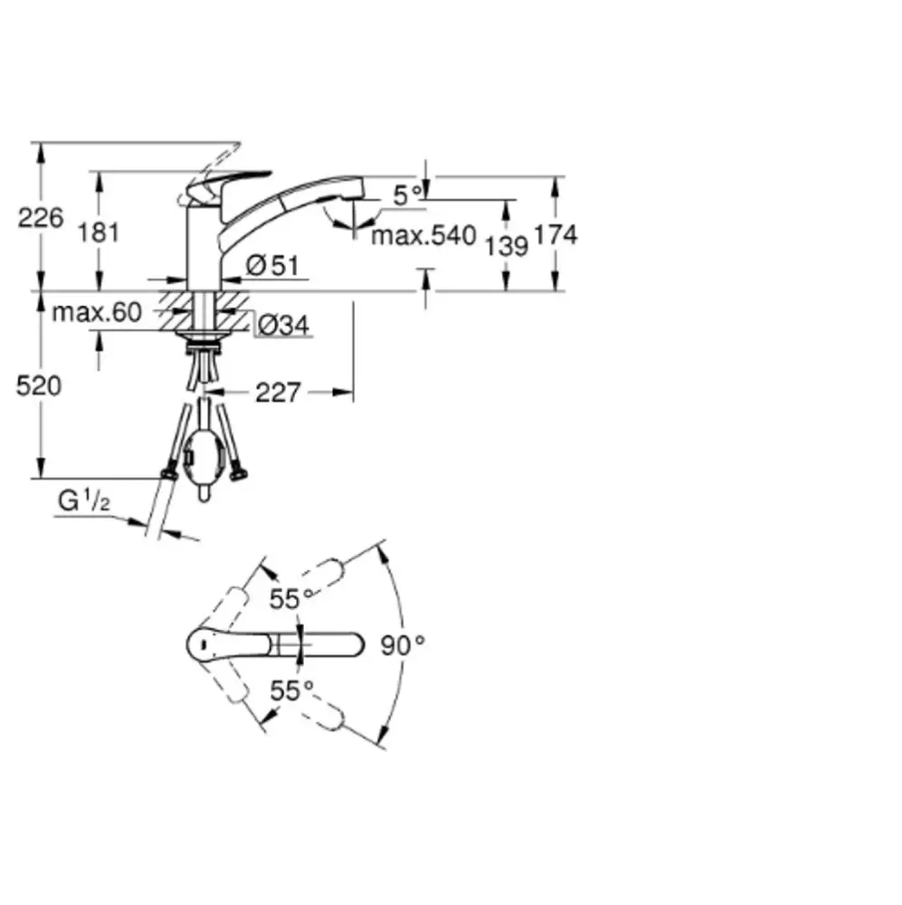 Kitchen Sink Mixer Pull Out Low Spout - 31869000 - Contemporary Design